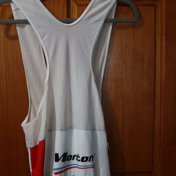 Monton Sports Cycling Bib Shorts Red White & Blue Logo Spellout XL - Picture 10 of 14